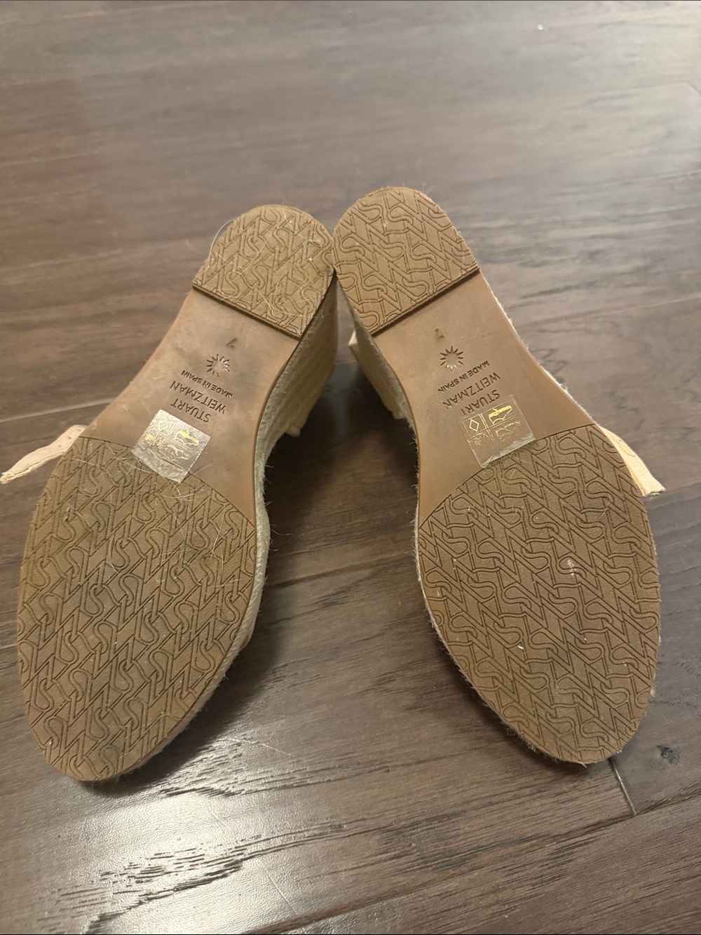 Stuart Weitzman Cream Crisscross Espadrille Wedge Sandals - Picture 3 of 3
